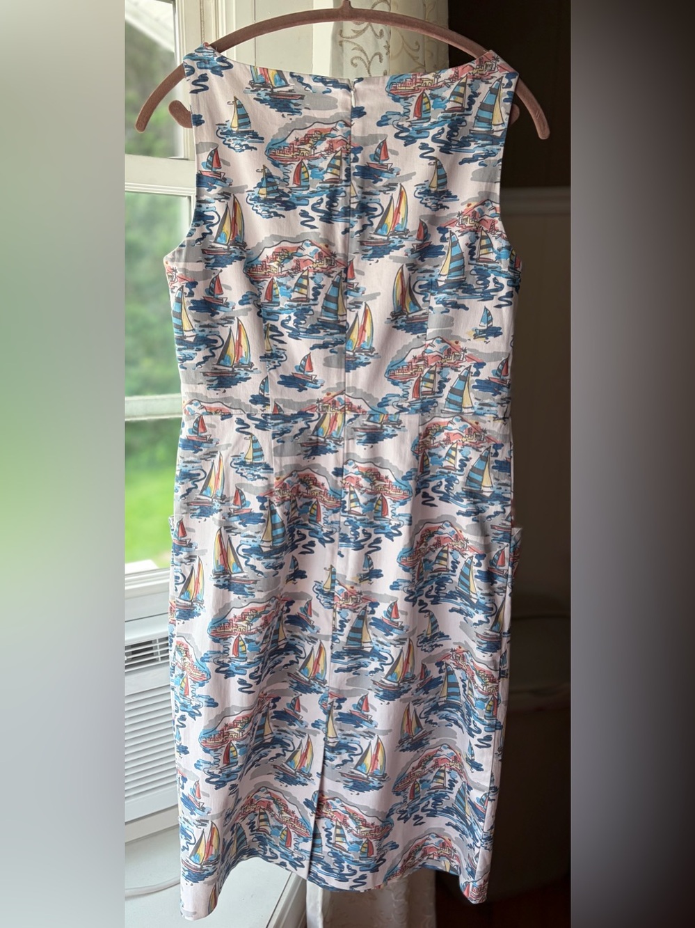 Nine West Cotton Sailboat Print Midi Dress Coastal Resort Vacation Preppy Sz 10 - Picture 2 of 6
